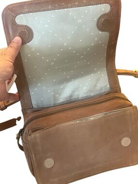 Lucky Brand Tan Leather Crossbody Bag with Pale Blue Lining